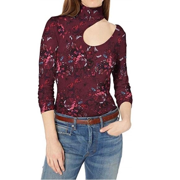 Guess NWT LS dulce cut out top in hyper bloom Pinot noir size M - Picture 1 of 16